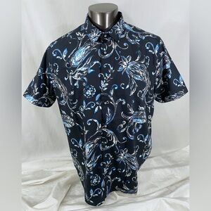 Robert Graham Men's Navy Blue Floral Button Down Short Sleeve Shirt XXL